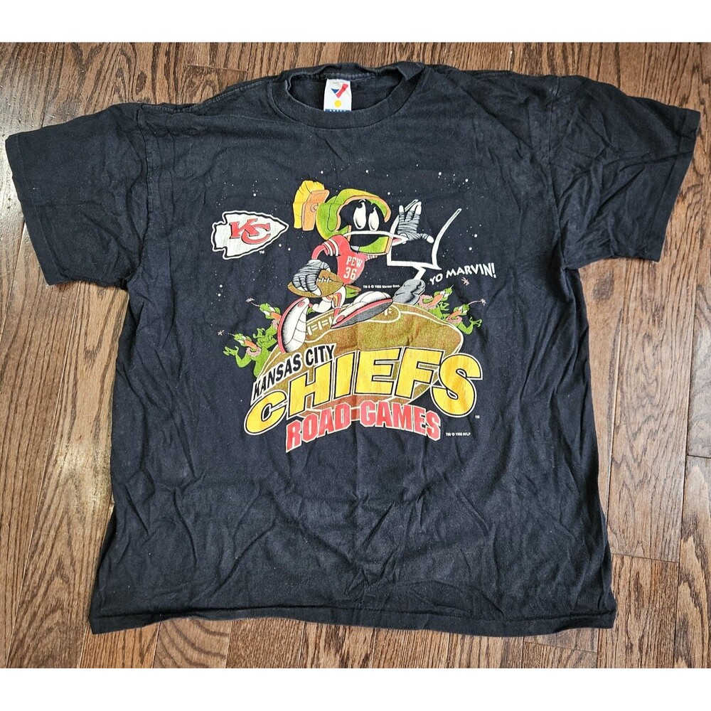 Vintage 1993 Marvin The Martian Kansas City Chiefs Road Games T-shirt XL Black